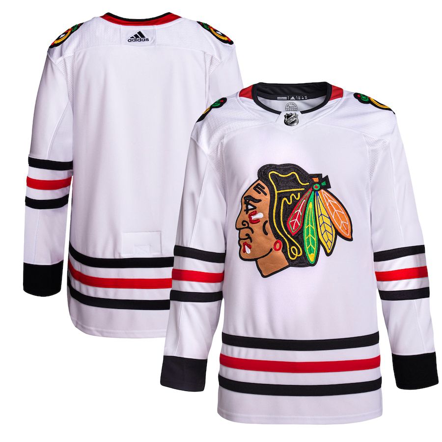 Men Chicago Blackhawks adidas White Away Primegreen Authentic Pro NHL Jersey